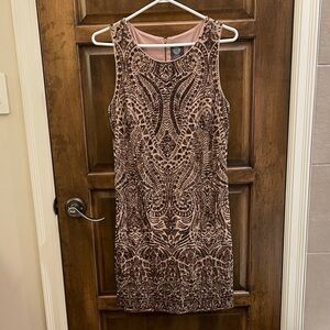 Vince Camuto Tan and Brown Patterned Mini Dress